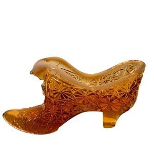FENTON OVG Vintage Amber Glass Cat Boot 1971